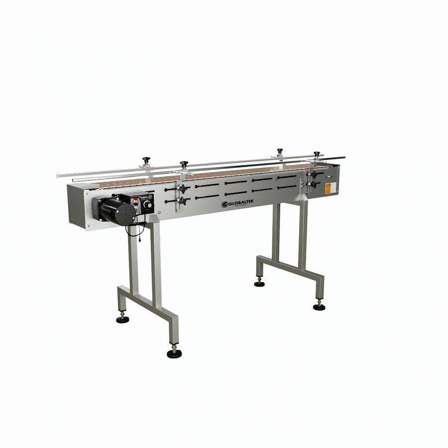 Globaltek Stainless Steel Inline Conveyor with Plastic Acetal Belt 7.5 Inches Wide